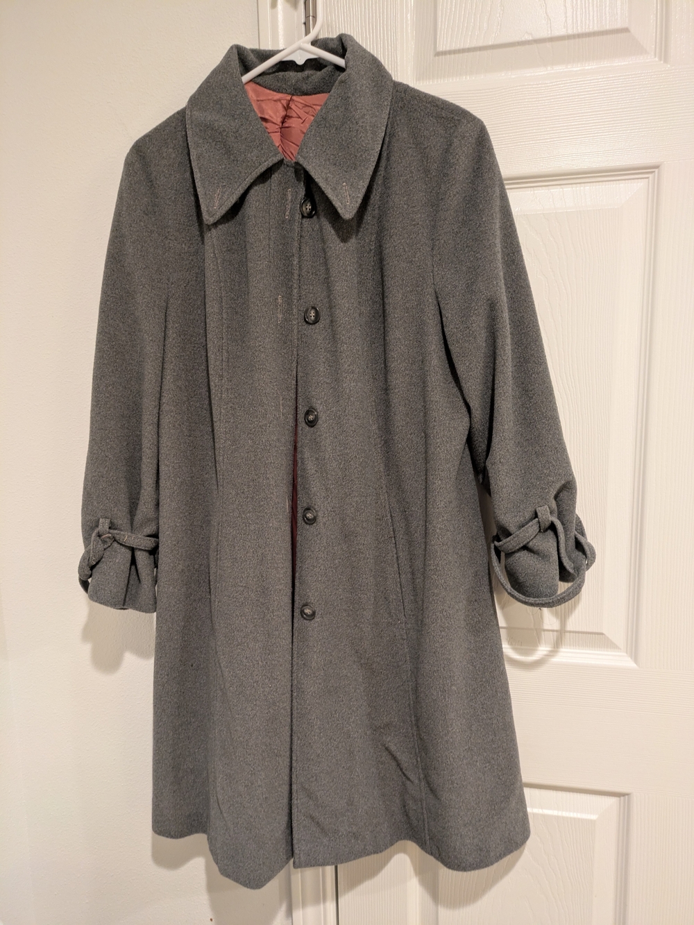Vintage 70s 80s Gray Coat Womens M ILGWU Union Made Pink Lining